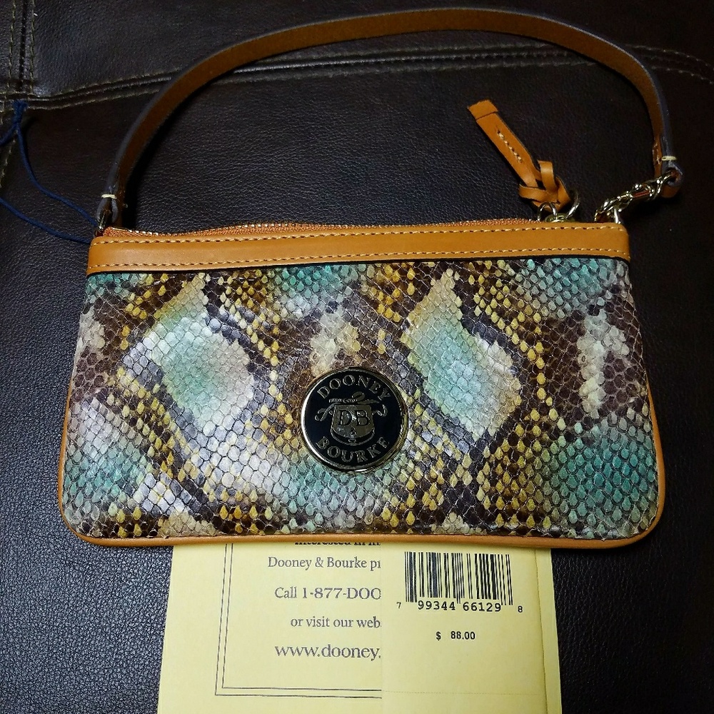 DB Aqua Python Embossed Leather Wristlet